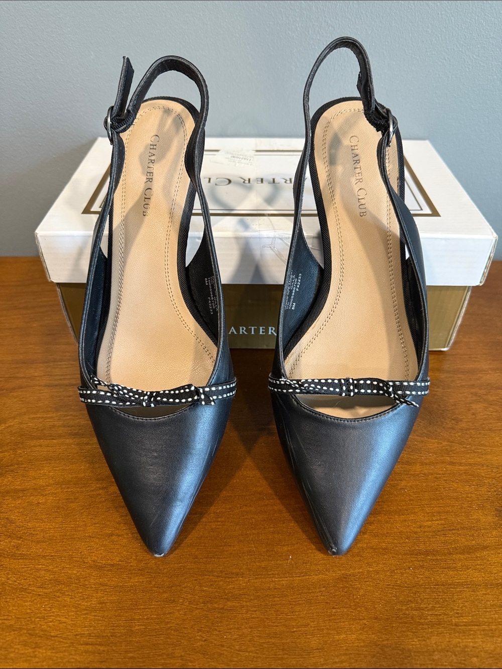 Charter Club Black Pointed Slingback Pumps with Polka-Dot Strap